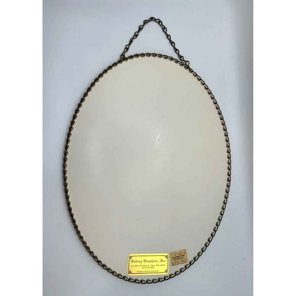 Vintage Maud Humphrey 98 Oval Metal Wall Hanging Picture Girl in Church 11x8.5